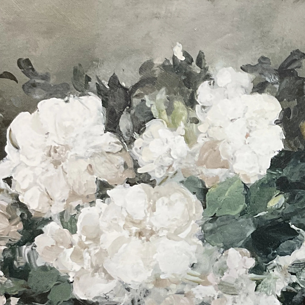Spring Beauty White Floral Wall Art – Brush Texture Print in Antique Gold Frame – Elegant Flower Art, 16X20