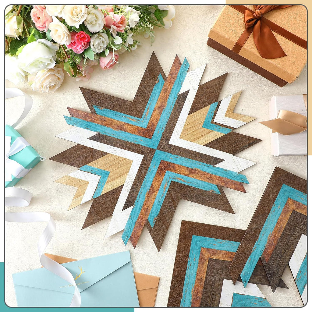 3 Pcs Wooden Western Aztec Wall Decor Southwestern Native American Decor Boho Modern Abstract Art Prints American Boho Bathroom Bedroom Living Room Rustic Home Decoration(Blue)