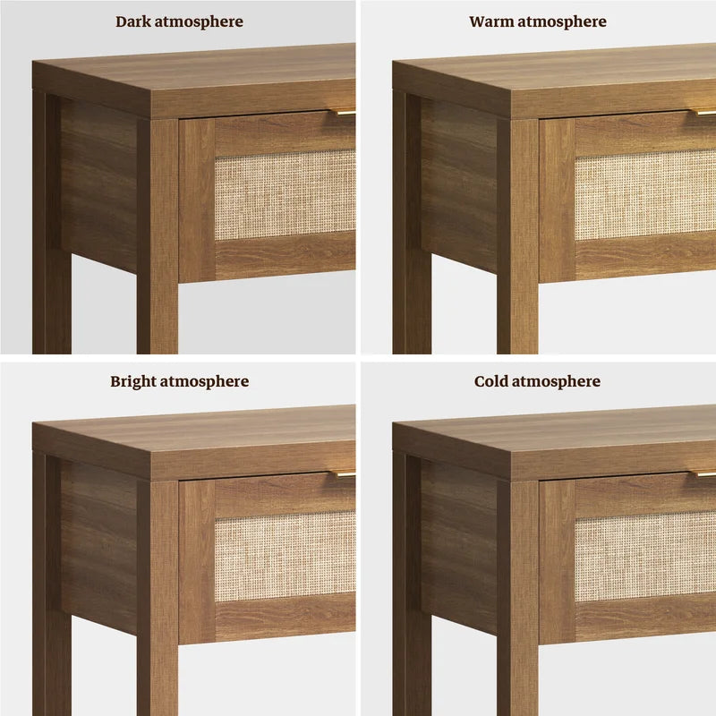 Rattan Console Table with Drawers & Open Storage Shelf