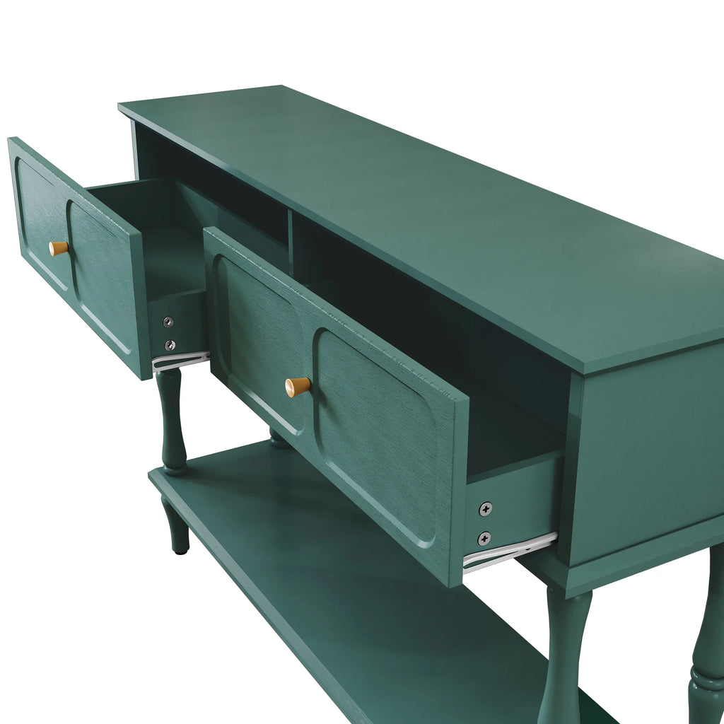 47" Mid Century Console Table, Aged Finish Entryway Table with Storage Shelf for Hallway, Green