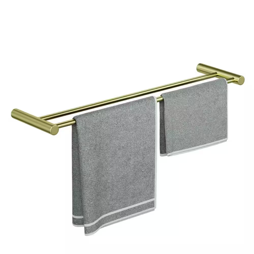 23.62-Inch Modern Wall Mounted Bathroom Towel Bar Stainless Steel Bath Accessory Double Towel Bar in Gold
