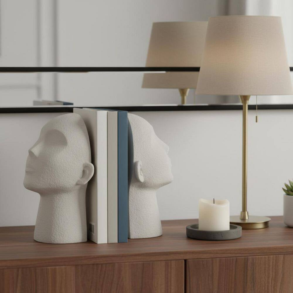 white resin sculptural bookends set of 2 textured decor