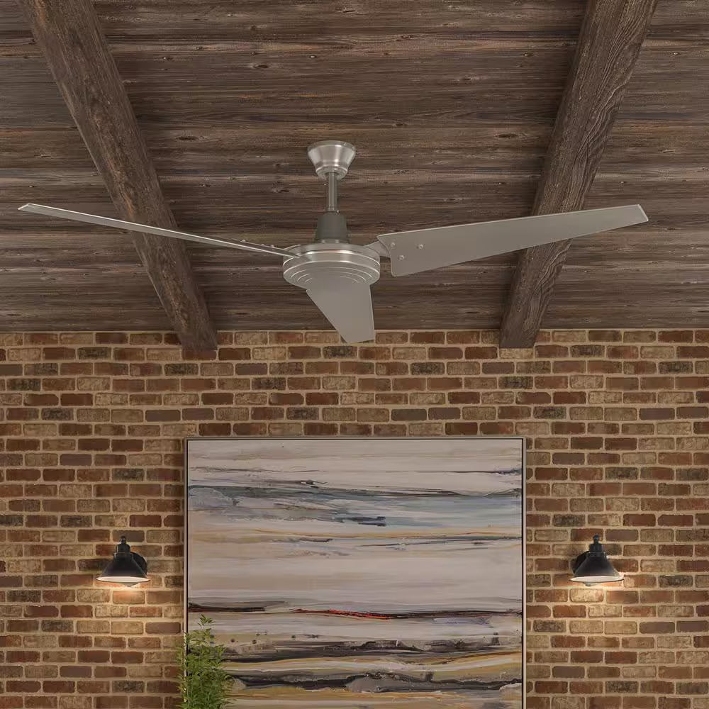 Industrial Ceiling Fan 60 Inch Brushed Steel with Wall Control